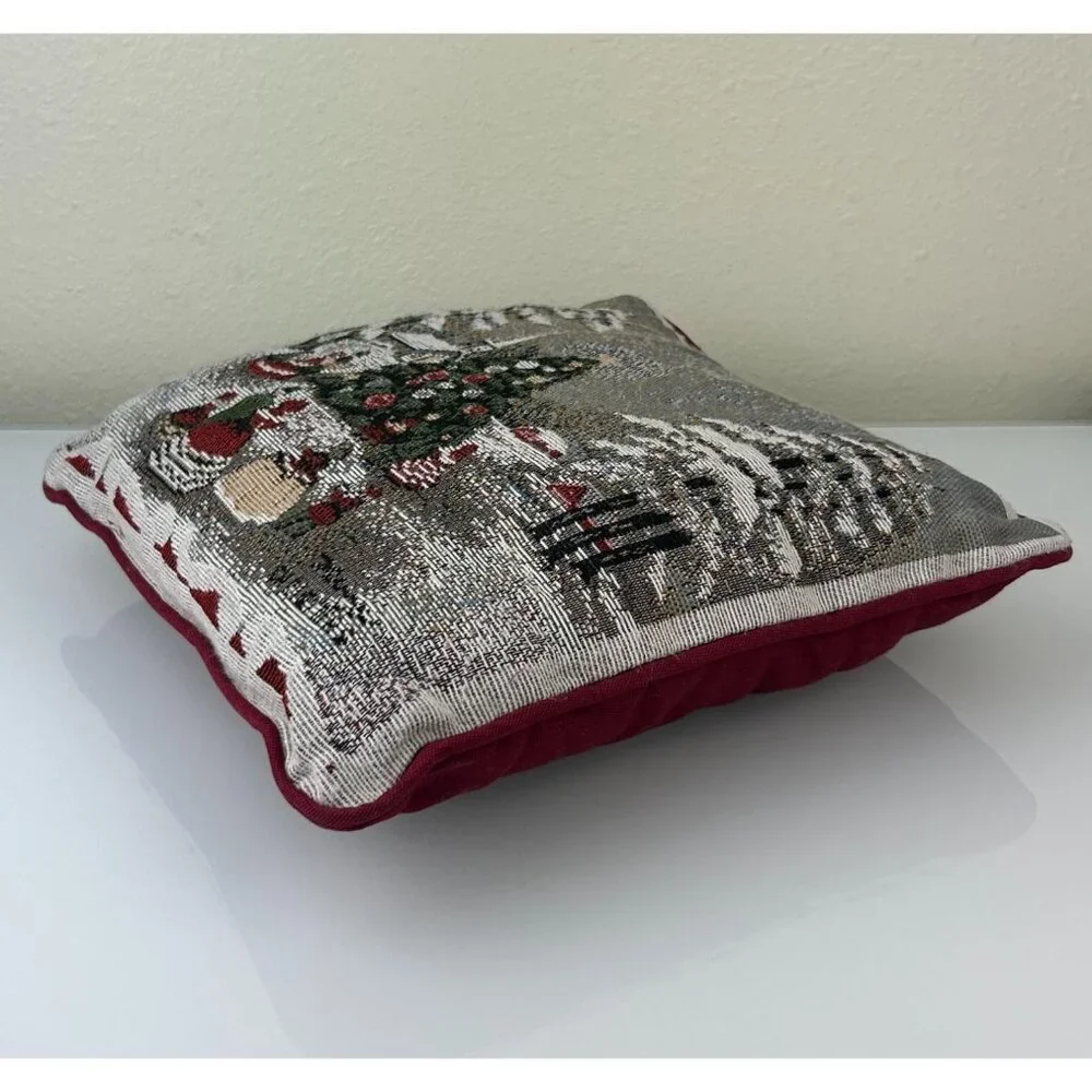 Tapestry Christmas Holiday Pillow 12x12 Tree Church Carolers Victorian Winter